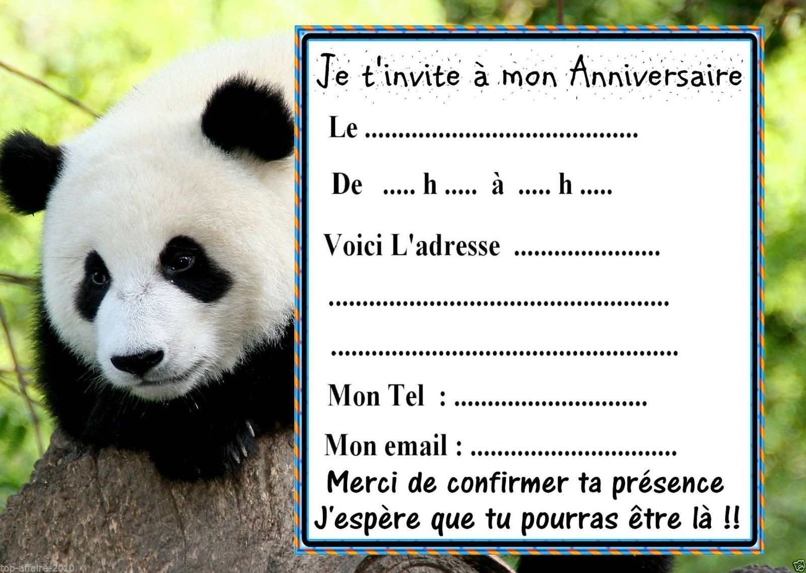 5 Cartes Invitation Anniversaire Panda 03 D'Autres C…  Carte destiné Carte Invitation Anniversaire À Imprimer