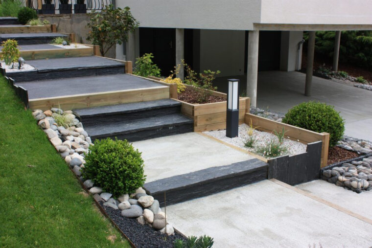 Aménagement De Jardin, Création D'Escalier  Amenagement Jardin encequiconcerne Escalier Exterieur Moderne