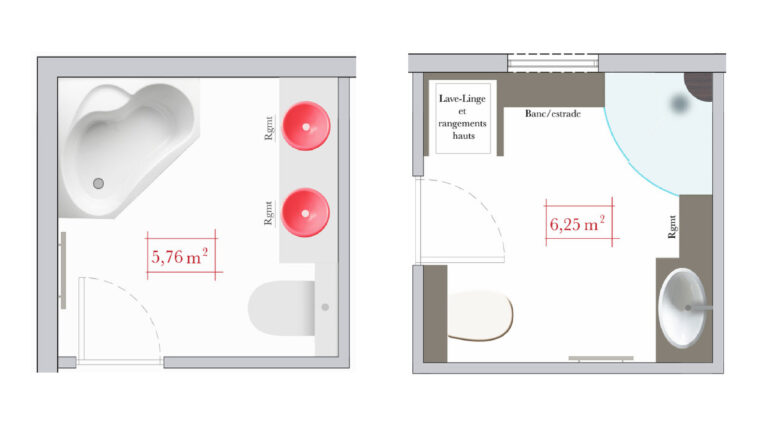 Conseils D'Architecte : 4 Plans De Salle De Bains Carrée – M6 Deco.fr concernant Salle De Bain Carrée 4M2