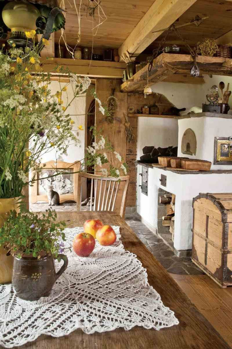 Décoration Maison De Campagne – Cheminée Blanche, Coffre En Bois De pour Deco Campagne Chic