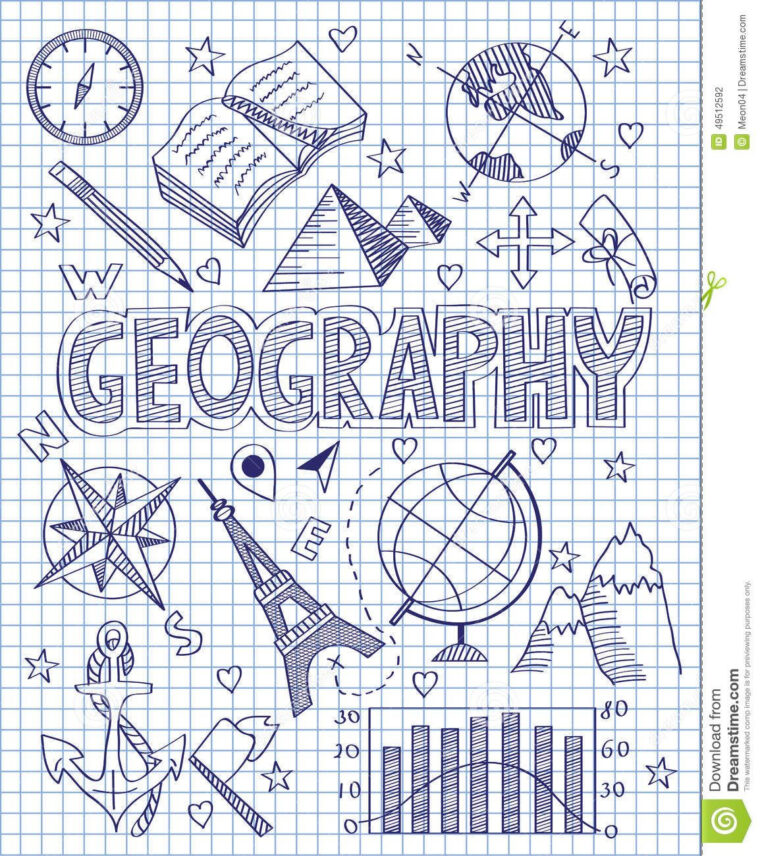 Ensemble Tiré Par La Main De Géographie Illustration De Vecteur – Image intérieur Page De Garde Cahier D&#039;Histoire Géo intéressant