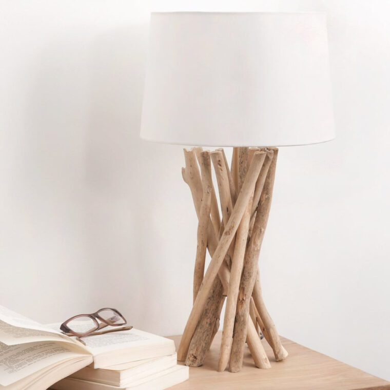 Lampe En Bois Flotté Et Abat-Jour En Coton H 55 Cm Nirvana  Maisons Du concernant Lampe Bois Flotté tutoriel