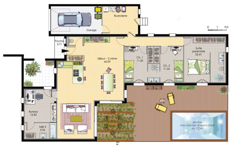 Maison Moderne 4 Chambres Plain Pied serapportantà Plan Maison 4 Chambres