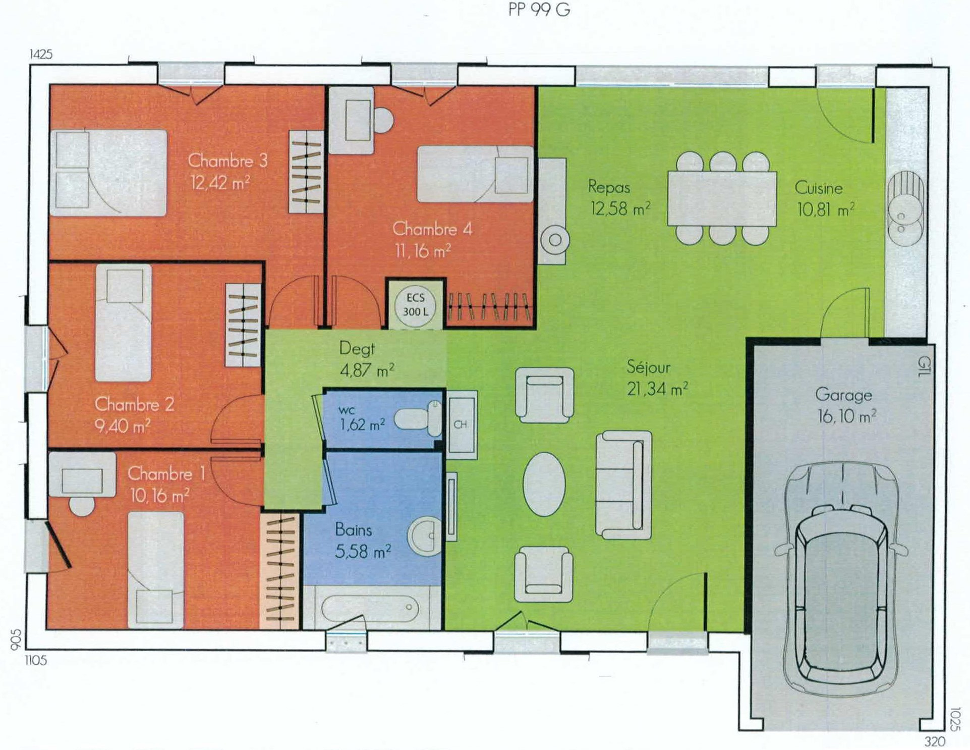 Maison Plain Pied 4 Chambres Avec Garage avec Plan Maison 4 Chambres 3D 