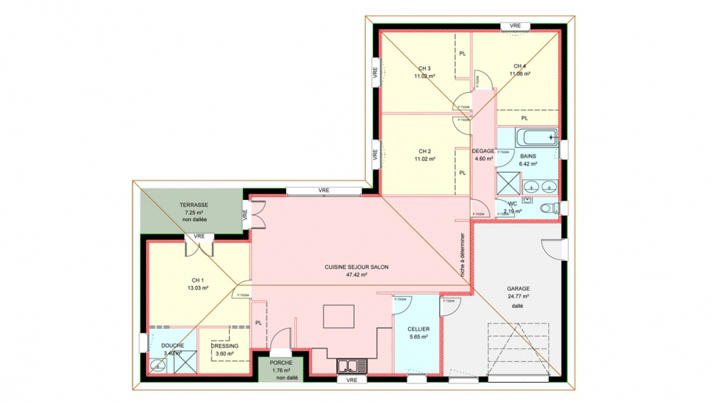 Maison Plain Pied 4 Chambres destiné Plan Maison 4 Chambres Avec Suite Parentale intéressant