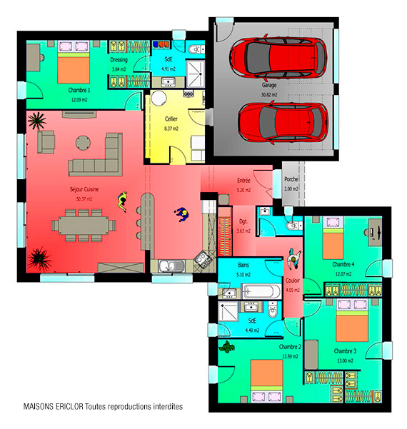 Maison Plain Pied 4 Chambres Double Garage destiné Plan Maison 4 Chambres Avec Suite Parentale intéressant 