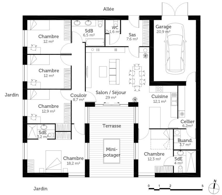 Maison Plain Pied 44 dedans Plan Maison Plain Pied 4 Chambres