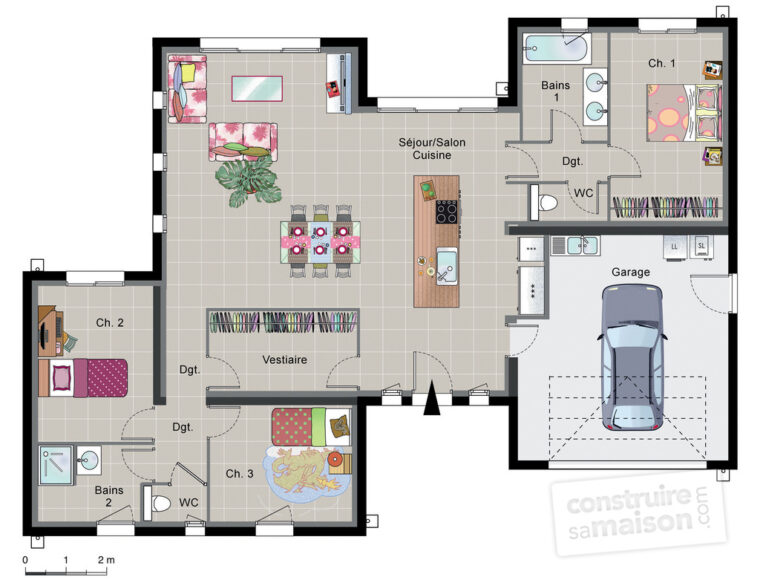 Maison Plain Pied Moderne Plan serapportantà Plan Maison Plain Pied 4 Chambres