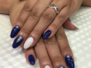 Marine Blue With Sparkly White Accented Gel Nails. Pearl Decorations As destiné Ongle Bleu Nuit vous pouvez essayer