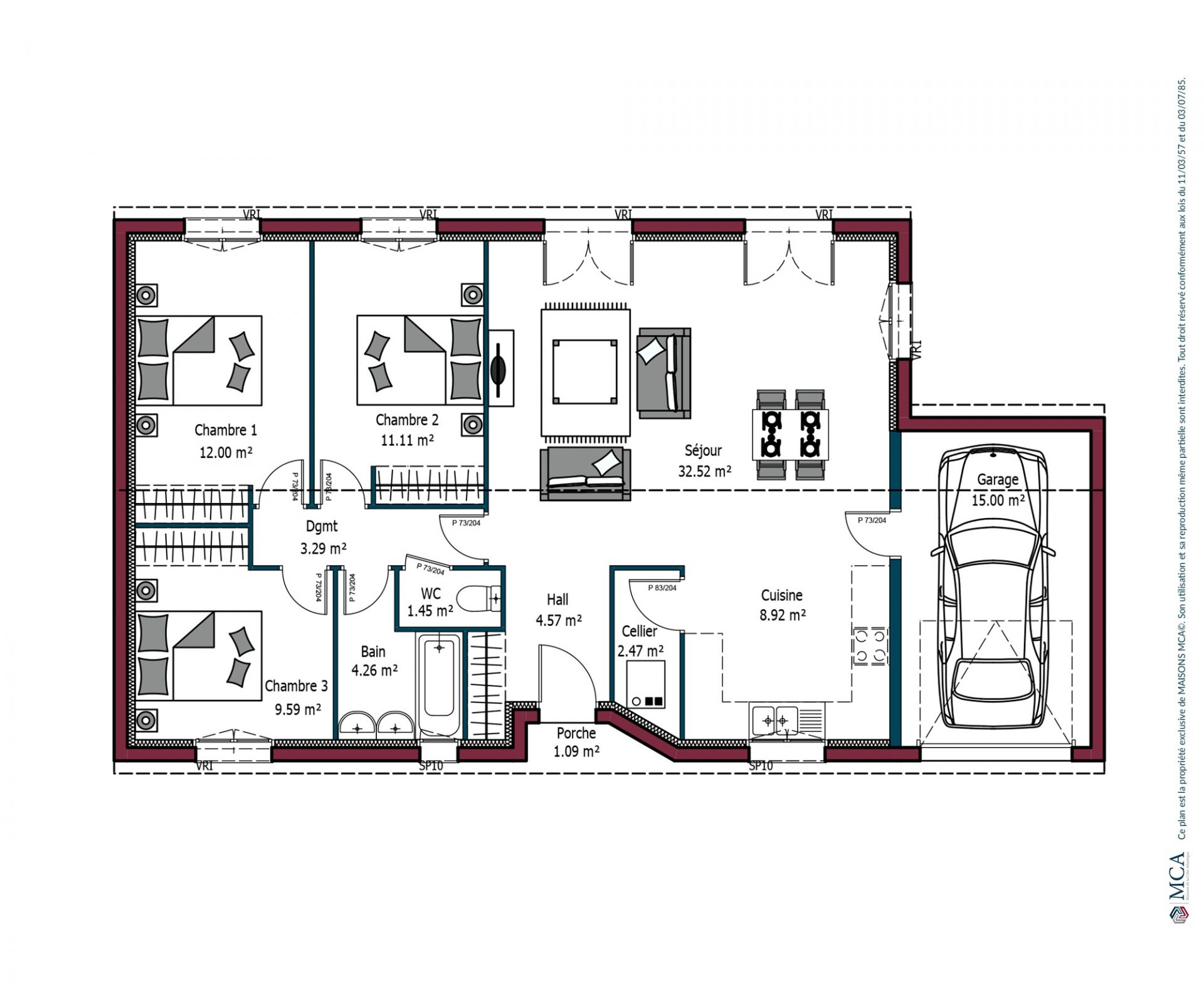 Modèle De Maison Optima  65 À 90 M²  2 Ou 4 Chambres  Maisons Mca concernant Plan Maison 4 Chambres 3D fascinant 