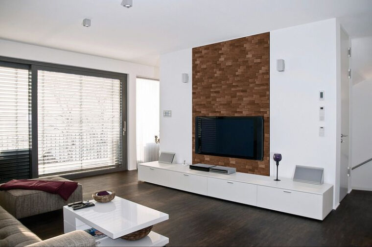 Nussbaum I 200  Wandverkleidung, Holz Wohnzimmer, Holzwand tout Habillage Mur Derriere Tv