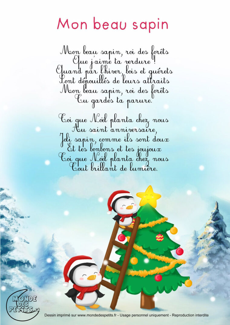 Paroles_Mon Beau Sapin  Chanson De , Comptines De , Comptines destiné Poème De Noel génial