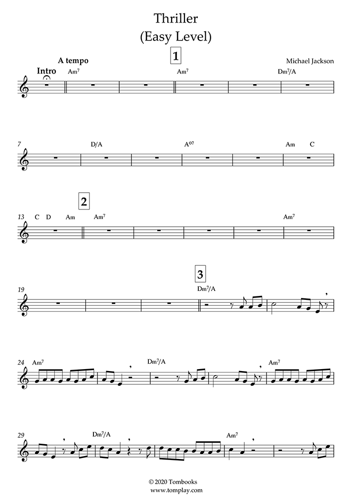 Partition Saxophone Thriller (Niveau Facile, Sax Alto) (Michael Jackson) concernant Partition Saxophone Alto intéressant 