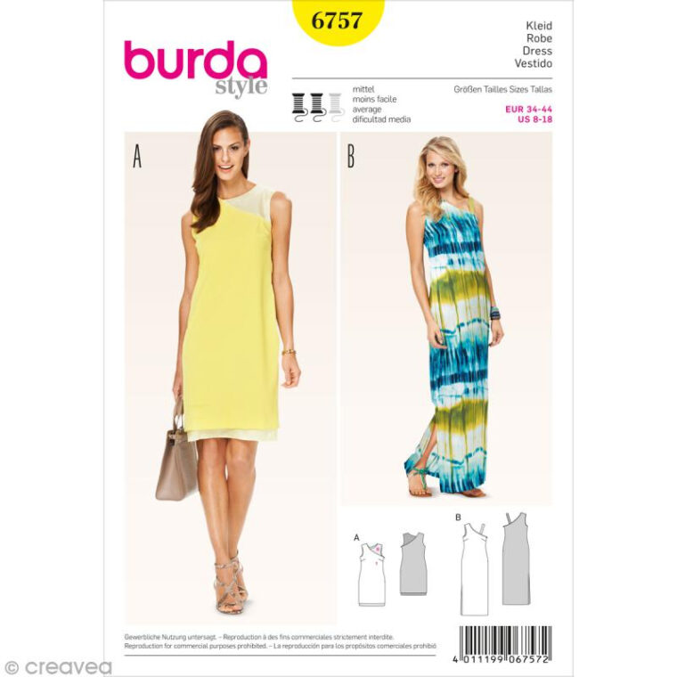 Patron Burda –  – Robe D'Été Sans Manches – 6757 – Patron De Robe destiné Patron Robe Gratuit tutoriel