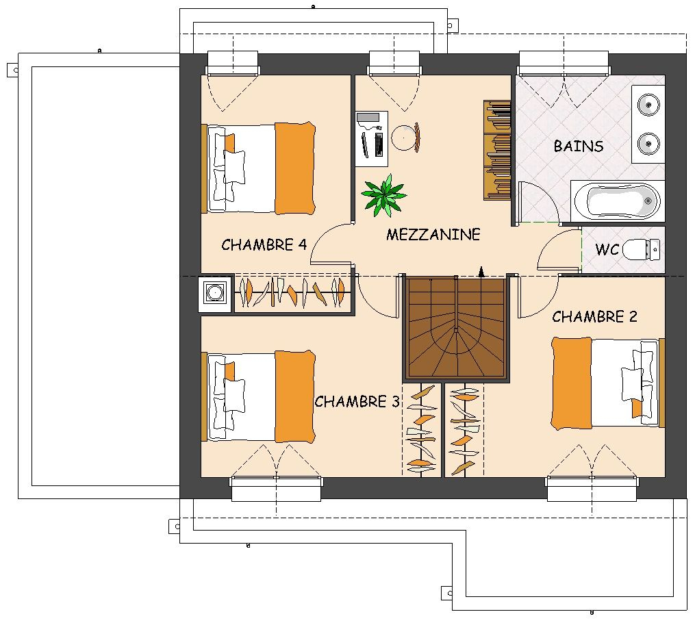 Plan De Maison Contemporaine 4 Chambres Avec Mezzanine  Plan Maison pour Plan Maison 4 Chambres 3D fascinant