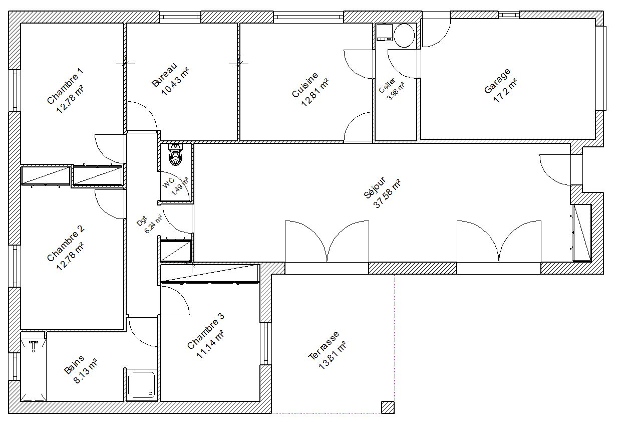 Plan De Maison Simple 4 Chambres pour Plan Maison 4 Chambres 3D 