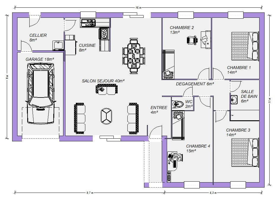 Plan Gratuit De Maison Plain-Pied Barthurst 130M², 6 Pièces, 4 Chambres avec Plan Maison 4 Chambres intéressant