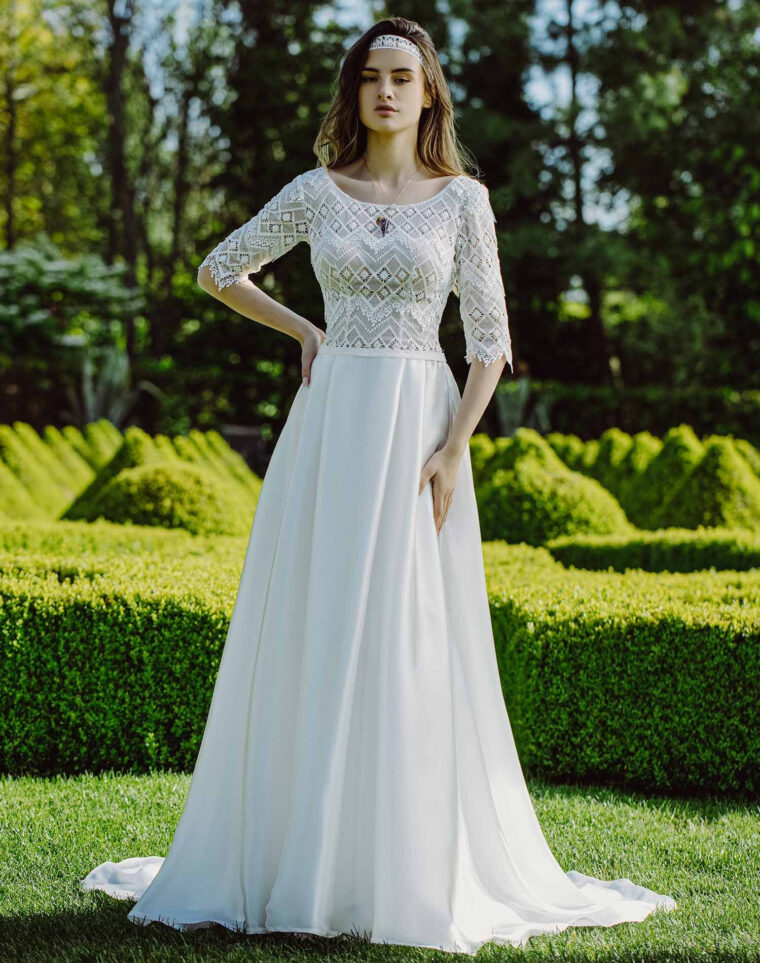 Robe De Mariage Bohème Dentelle Et Organza Avec Manches 34 Antigone tout Robe Mariee Boheme génial