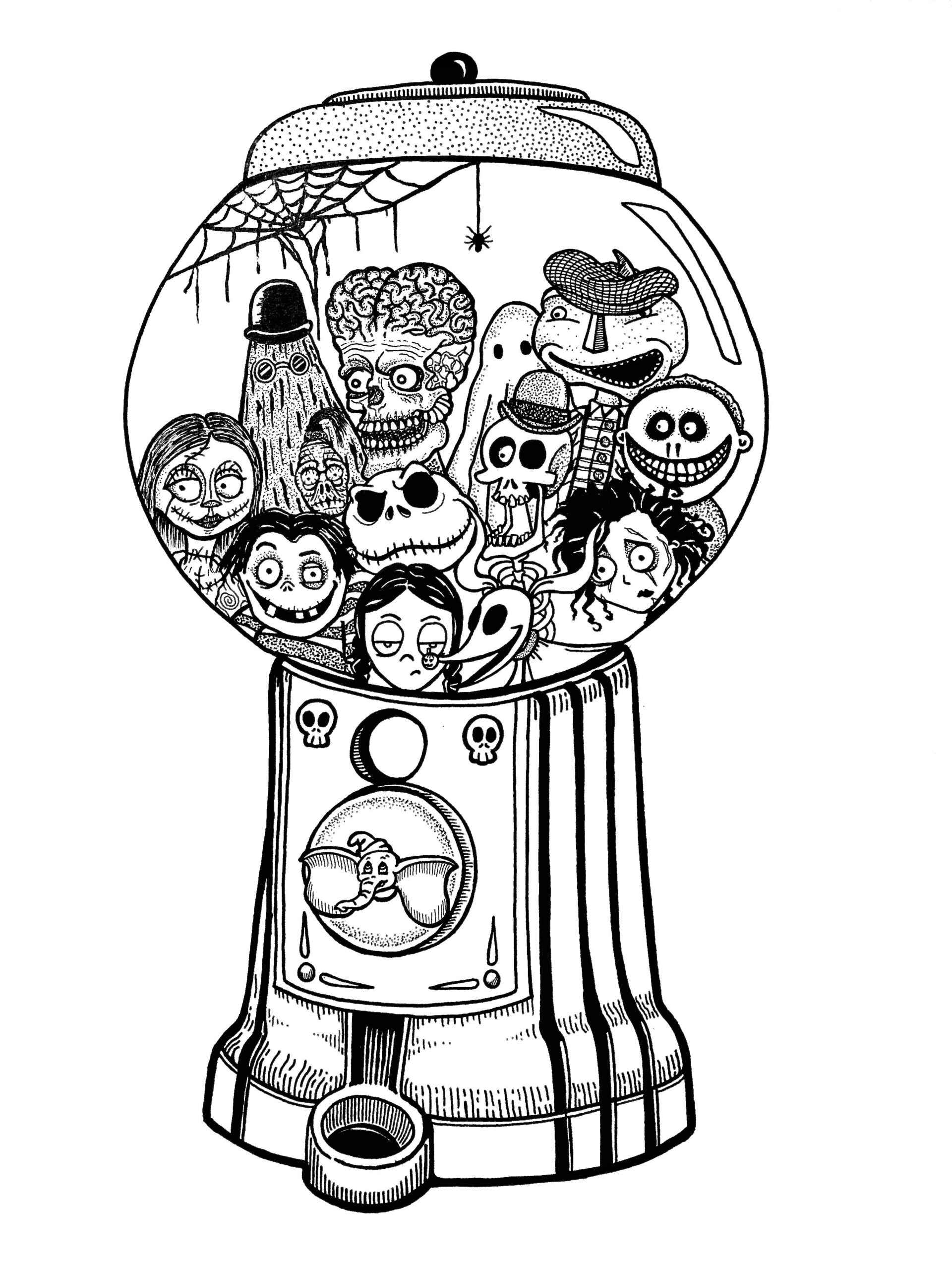 Tim Burton Themed Gumball Machine A4 Print  Etsy  Tim Burton Art, Tim intérieur Tim Burton Dessins