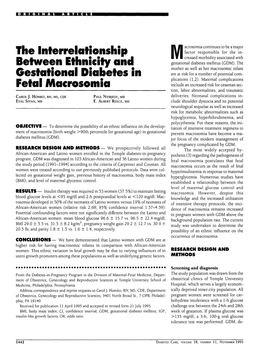 (PDF) The Interrelationship Between Ethnicity and Gestational Diabetes
