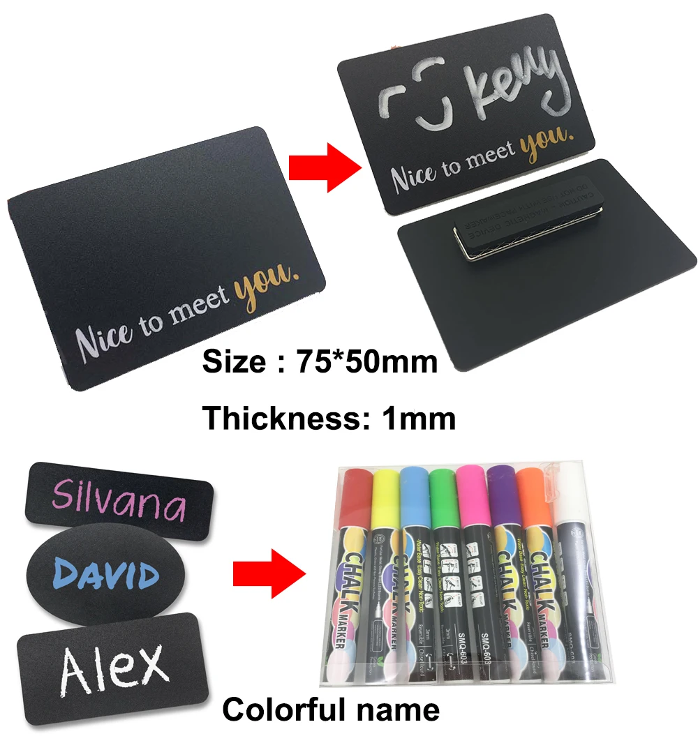 Pvc Reusable Blank Staff Employee Blackboard Name Badge,Magnetic
