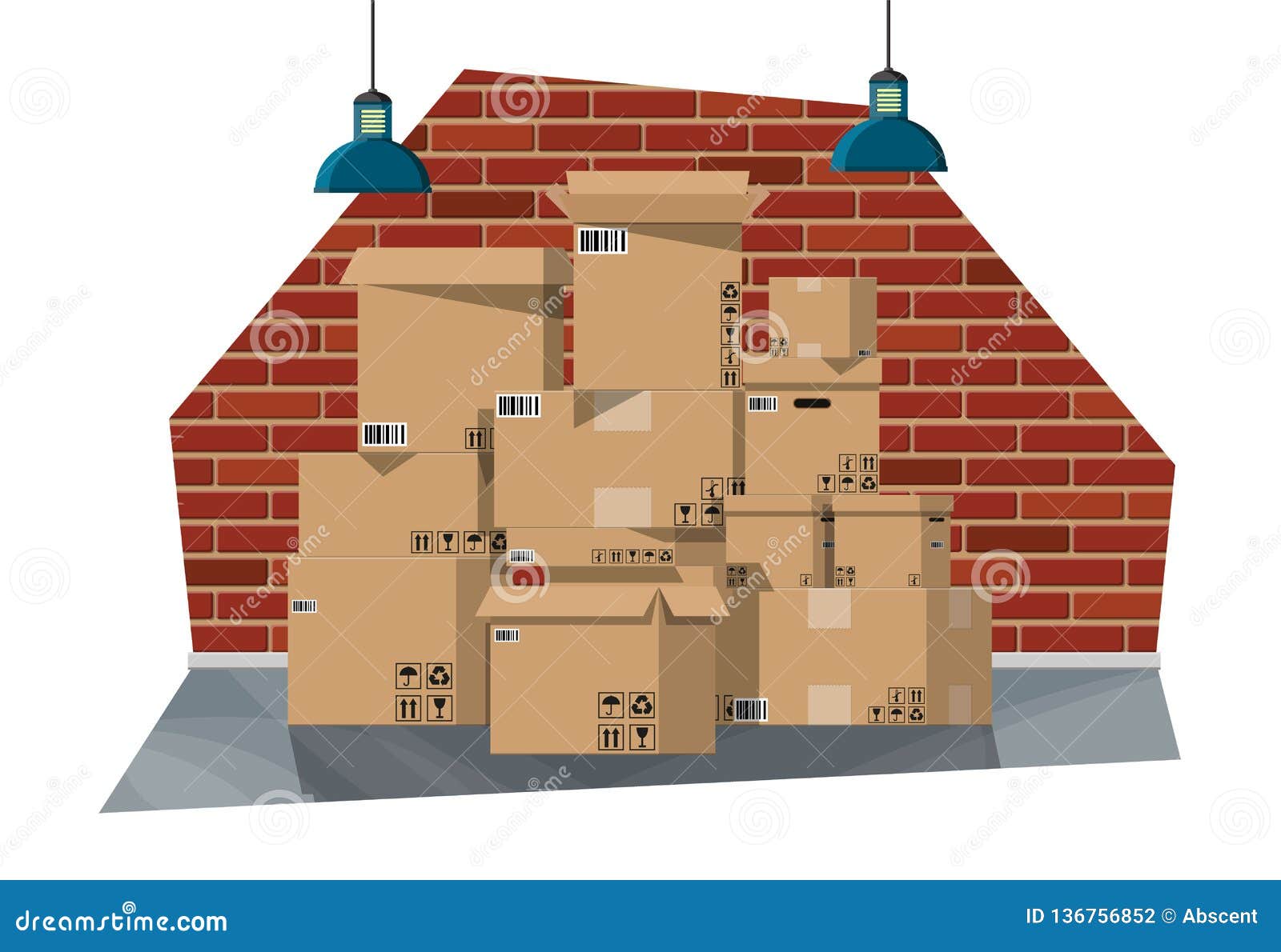 Warehouse Interior with Goods and Container Stock Vector - Illustration