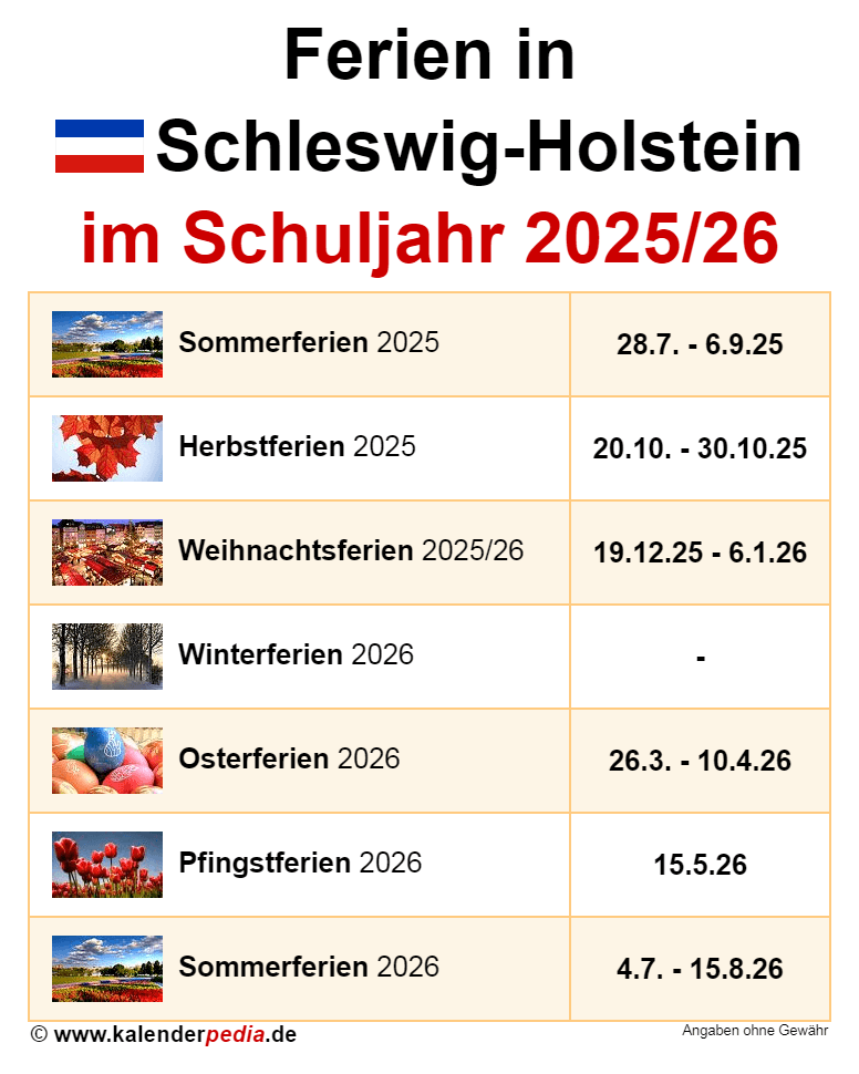  Foto zu Ferien in Schleswig-Holstein im Schuljahr 2025/26 