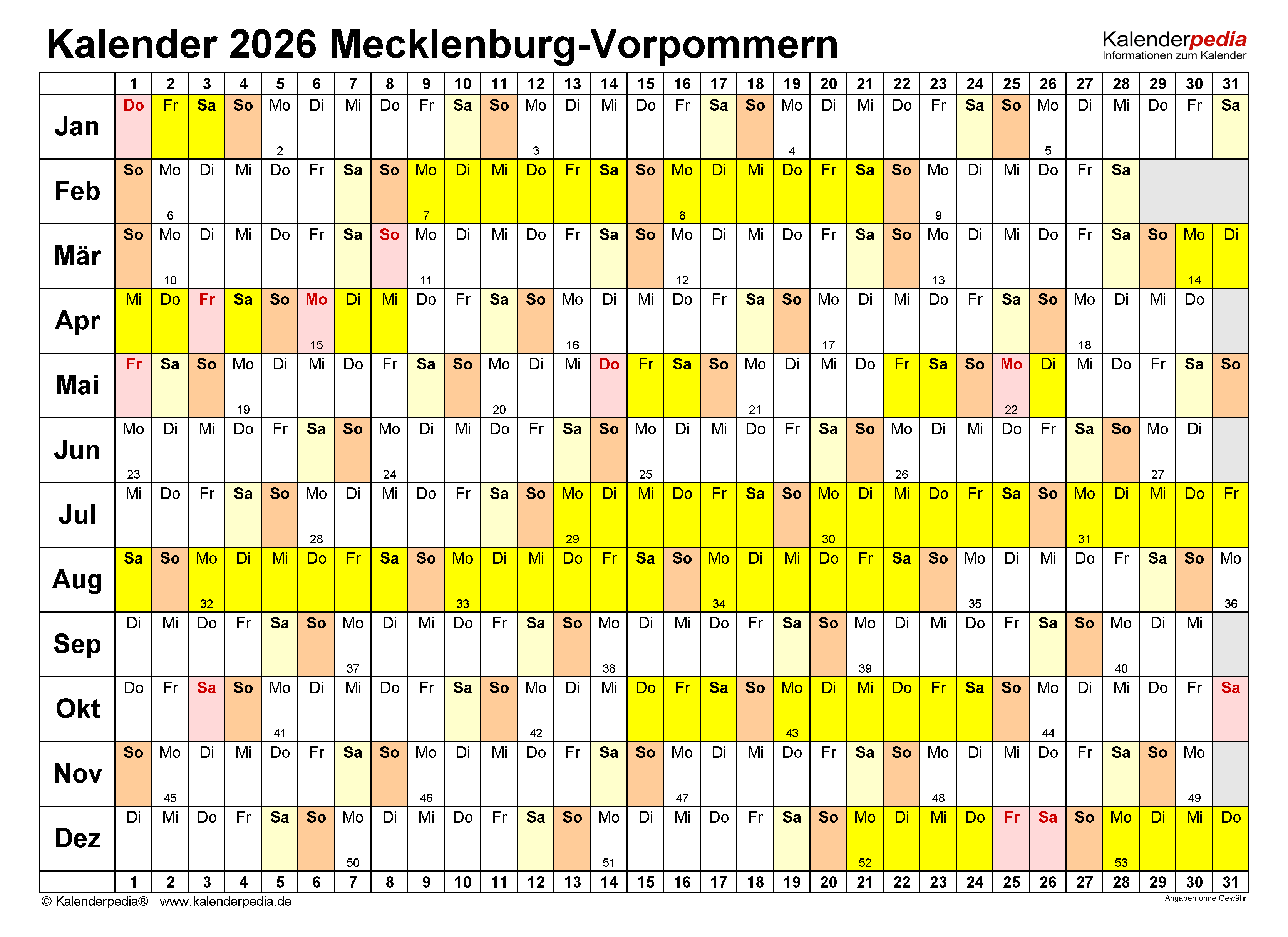  Foto zu Kalender 2026 Mecklenburg-Vorpommern: PDF-Vorlagen mit Ferien 