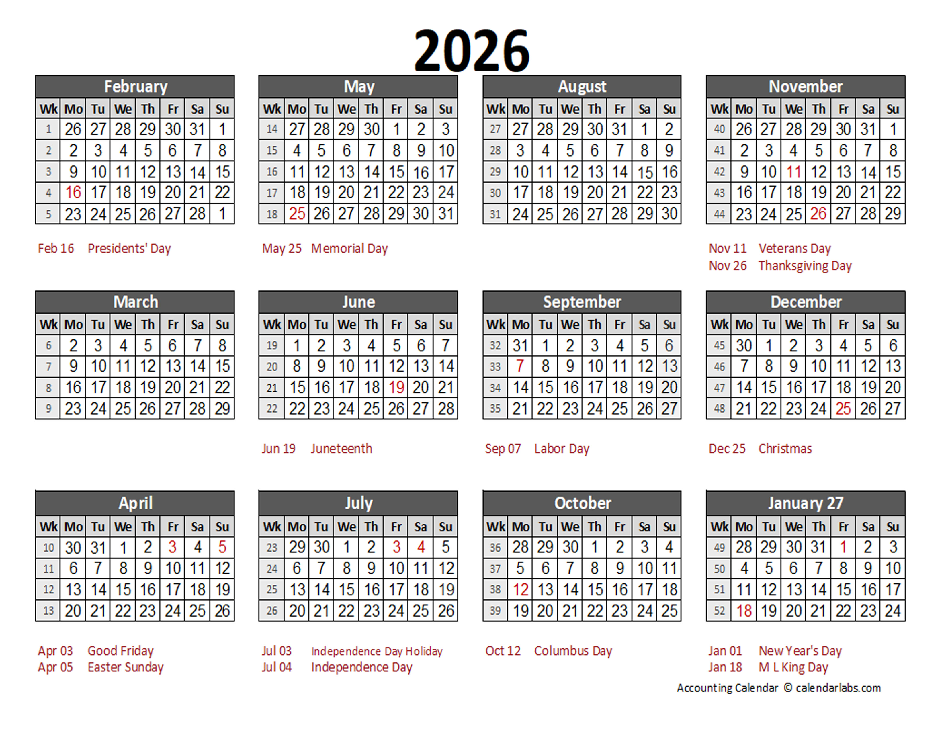  2026 Accounting Calendar 5-4-4 - Free Printable Templates 