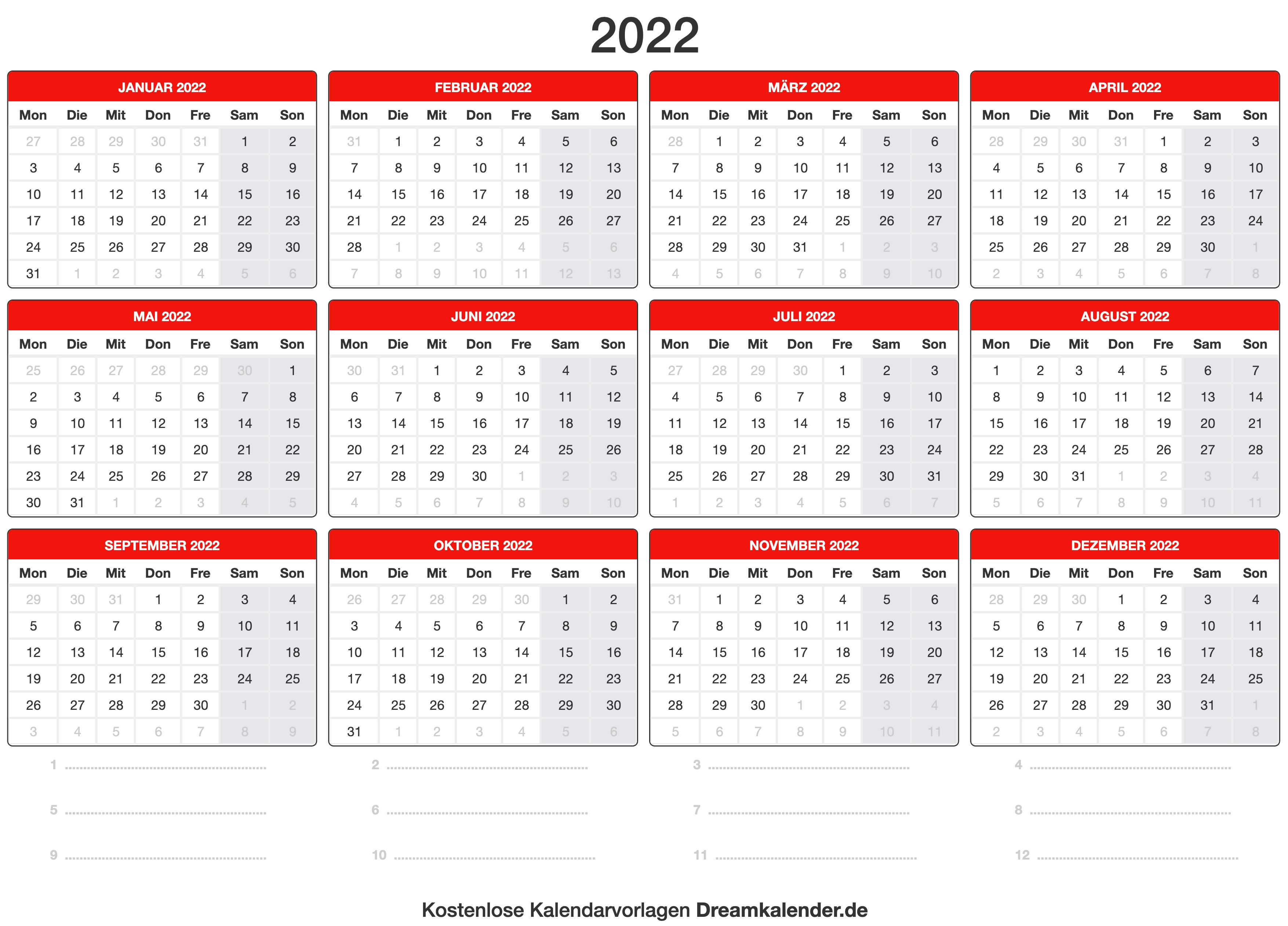  Kalender 2022 Illustration 