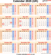  Calendar 2025 UK with bank holidays and PDF/Excel/Word templates 