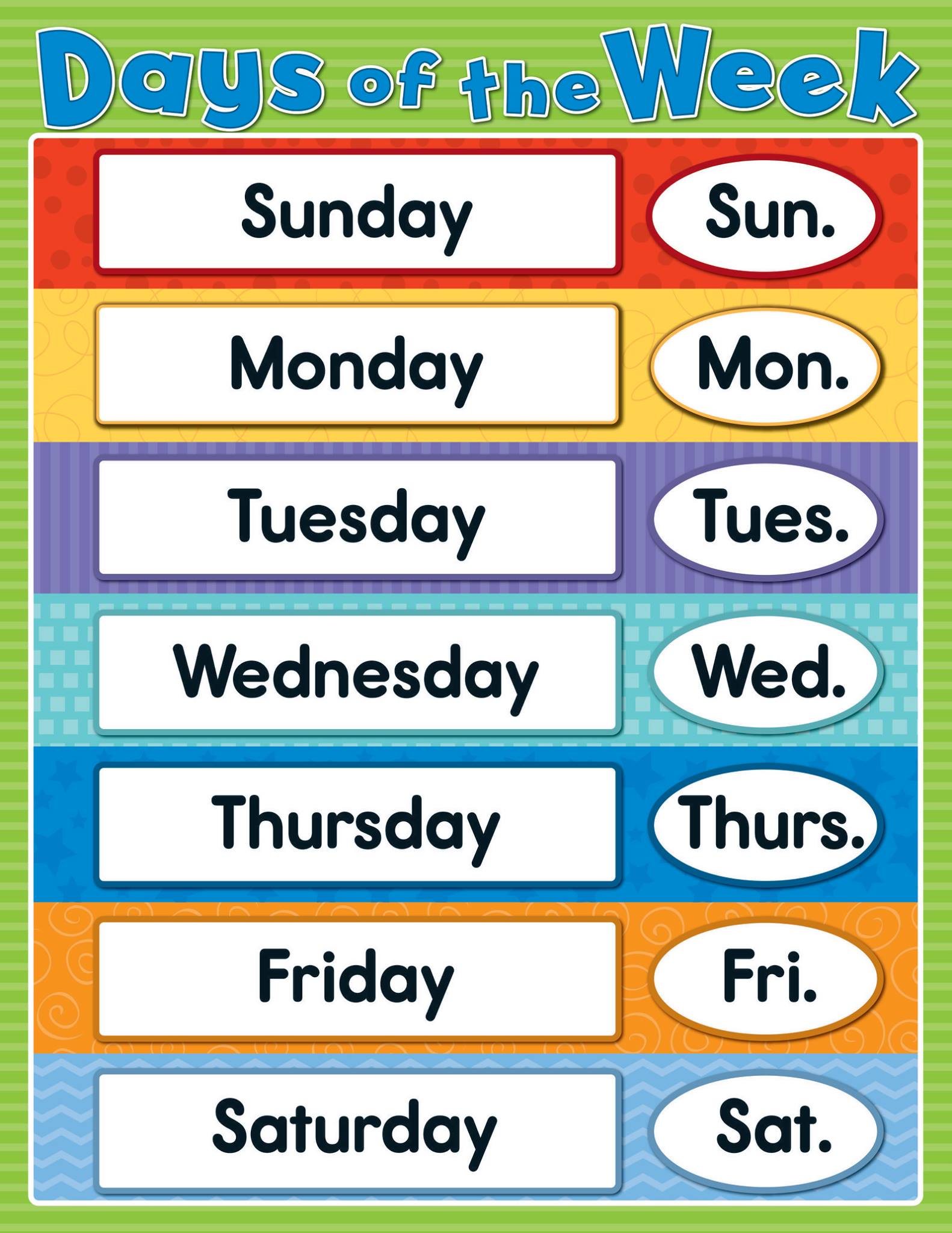  Days Of The Week Template Bildidee 