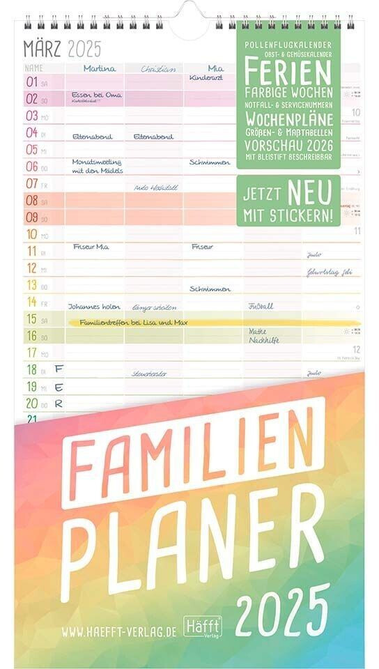  Foto zu Häfft Familienplaner 2025 Rainbow Wand-Kalender 5-spaltig 12 Monate ab 