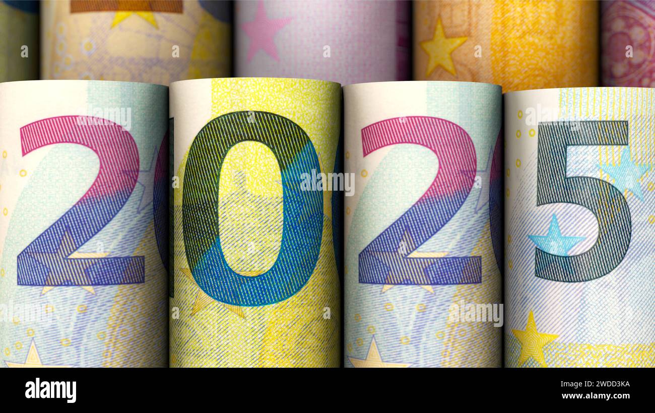  Foto zu Jahreszahl 2025 aus Euroscheinen Symbolbild zum Thema Kosten, Geld 