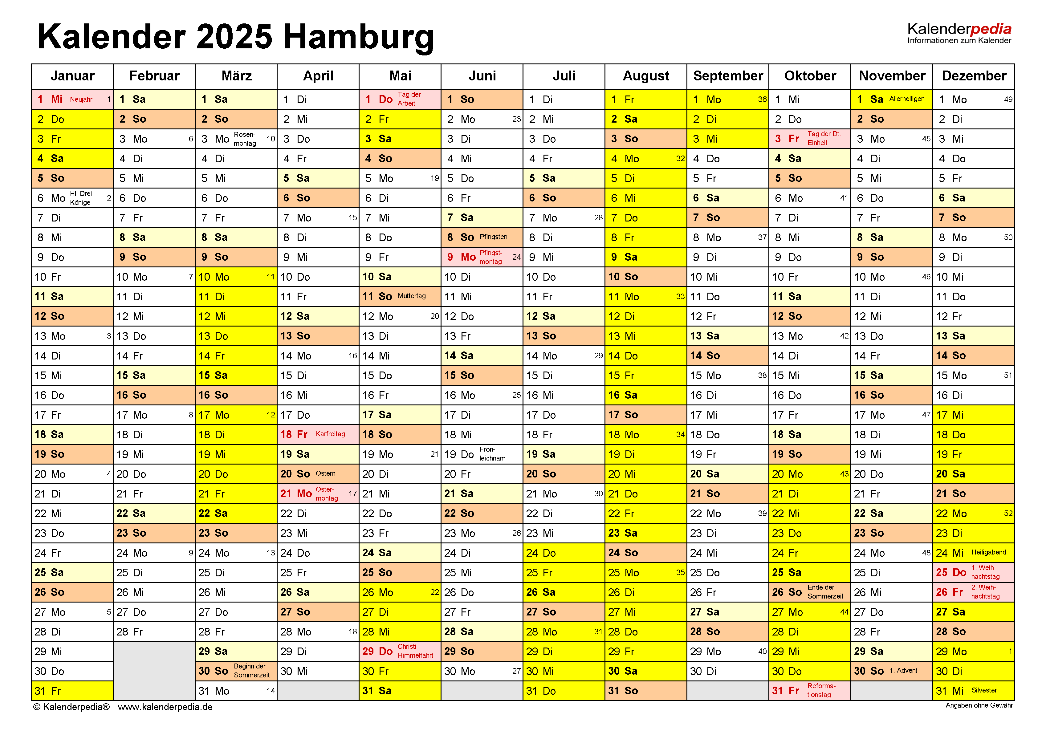  Kalender 2025 Hamburg: Ferien, Feiertage, PDF-Vorlagen Bildidee 