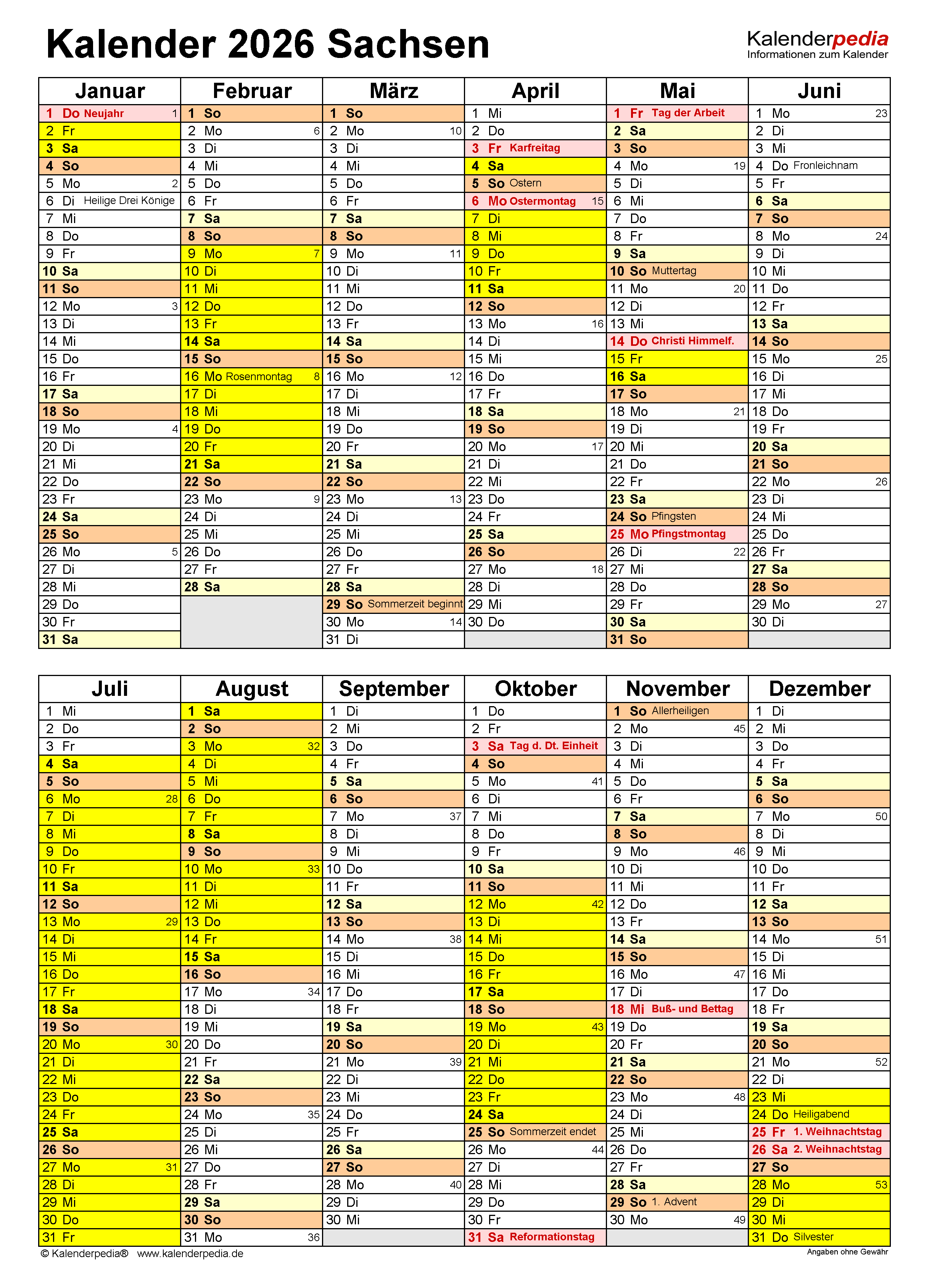  Kalender 2026 Sachsen: Ferien, Feiertage, Excel-Vorlagen Bildidee 