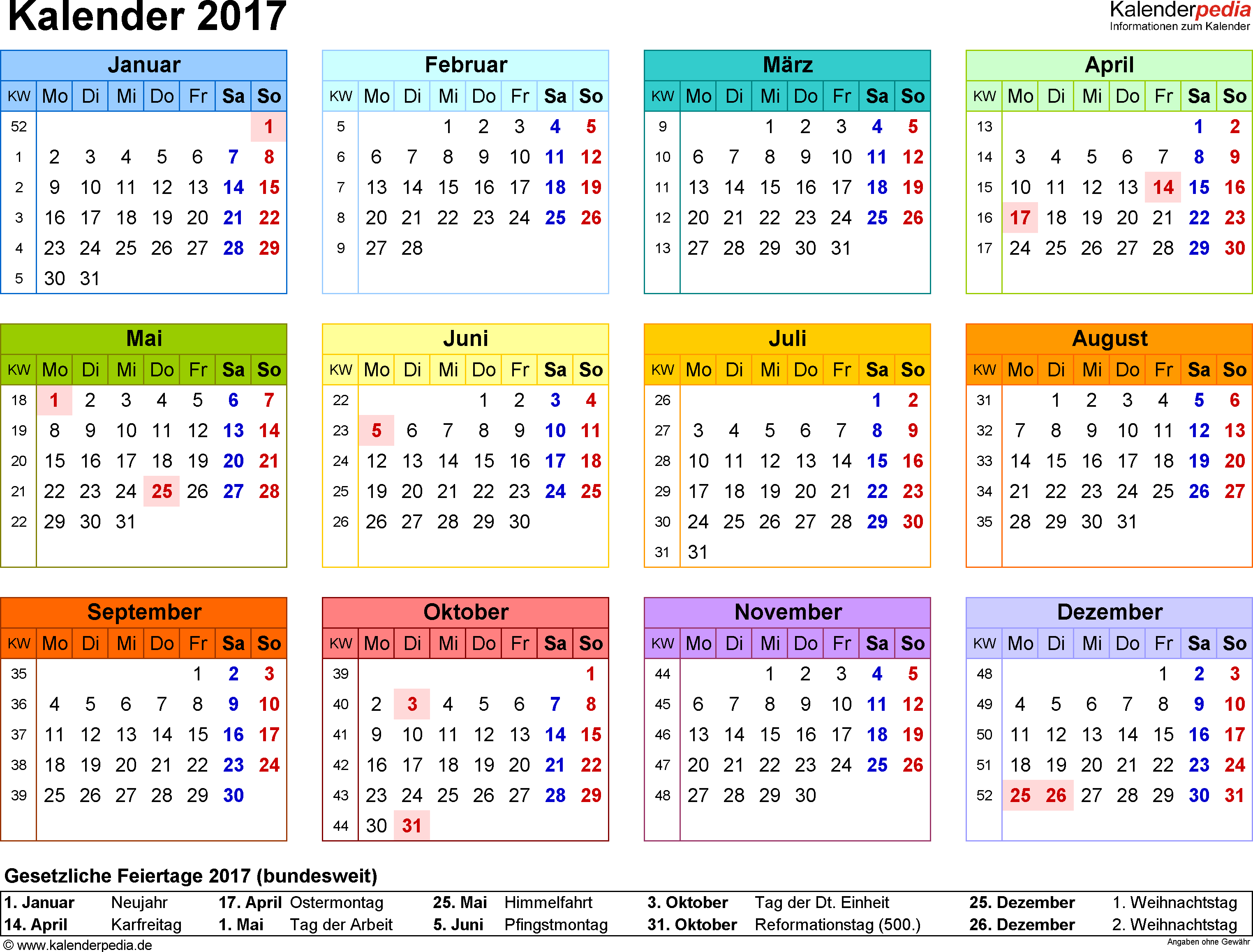  Kalender 2017 zum Ausdrucken als PDF (16 Vorlagen, kostenlos) 