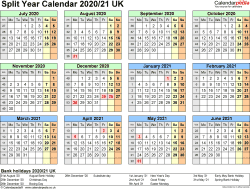  Split year calendars 2020/21 UK (July to June) for PDF Illustration 