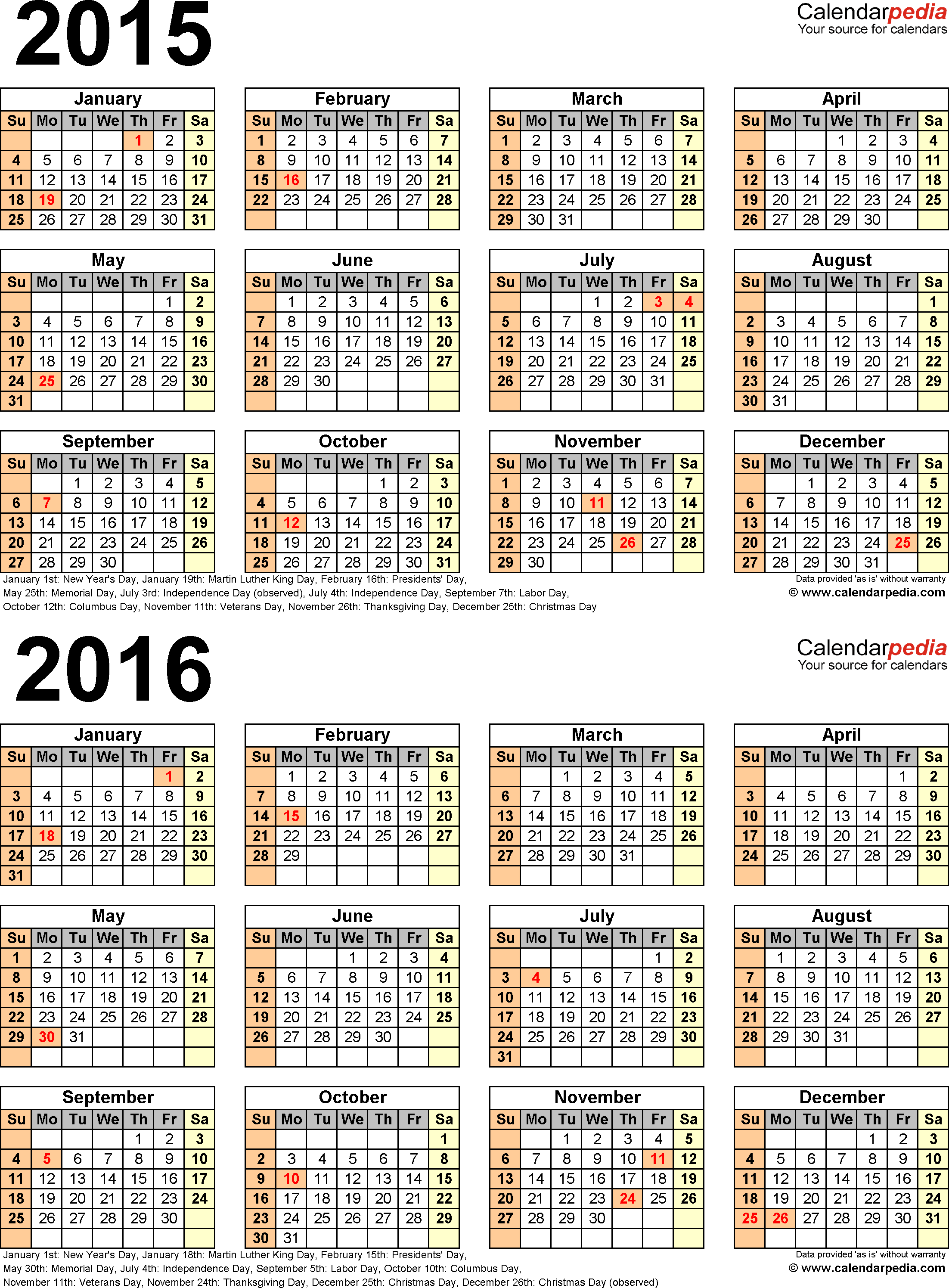  2015-2016 Calendar - free printable two-year Excel calendars Bildidee 