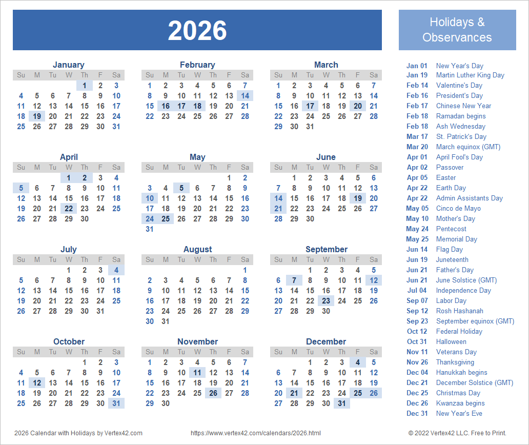  2026 Calendar Templates and Images Illustration 