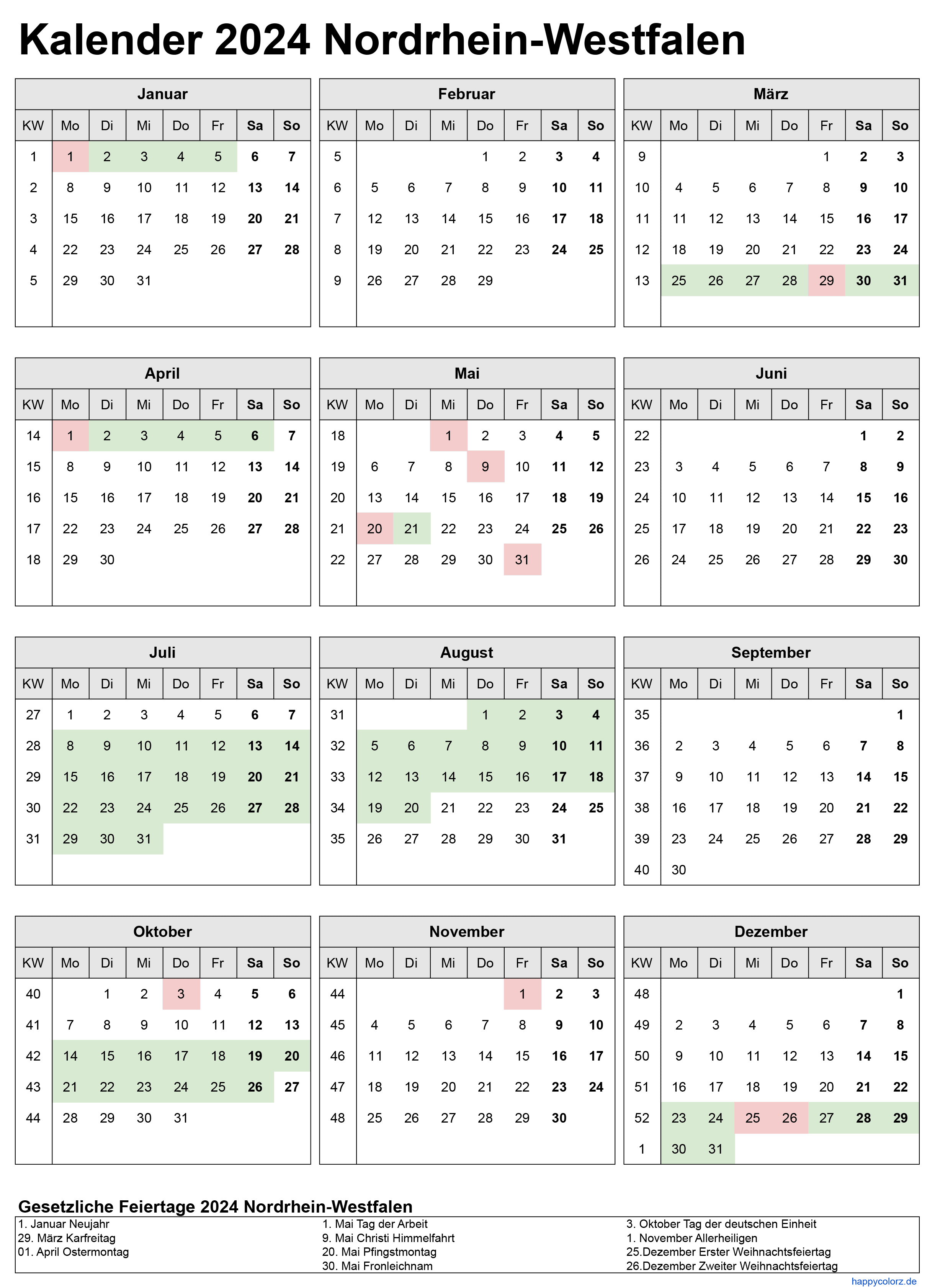  Kalender 2024 Mit Feiertagen Nrw 