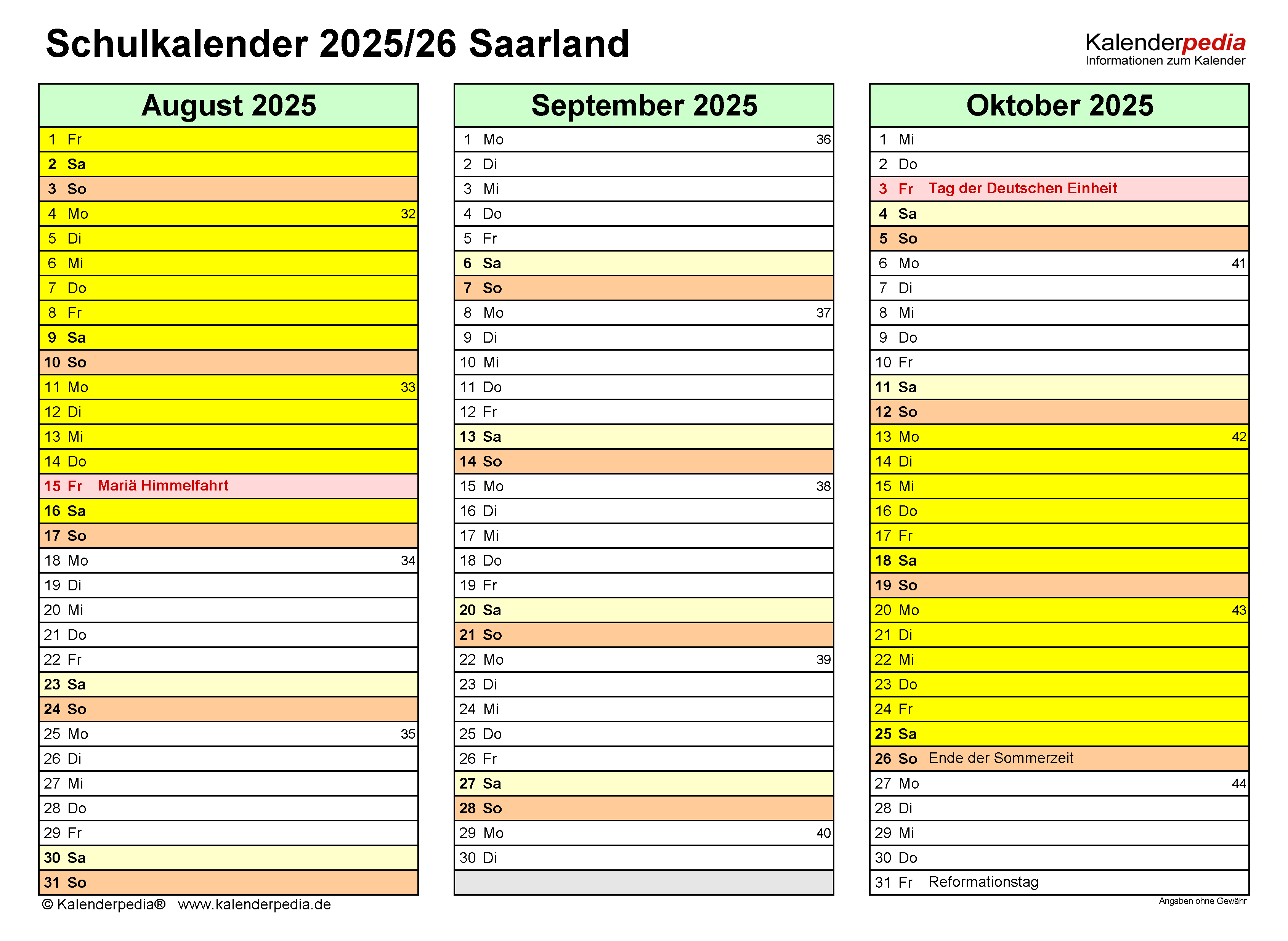  Schulkalender 2025/2026 Saarland für PDF Motiv 