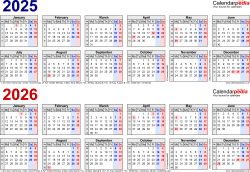  Two year calendars for 2025 and 2026 (UK) for Microsoft Excel Motiv 