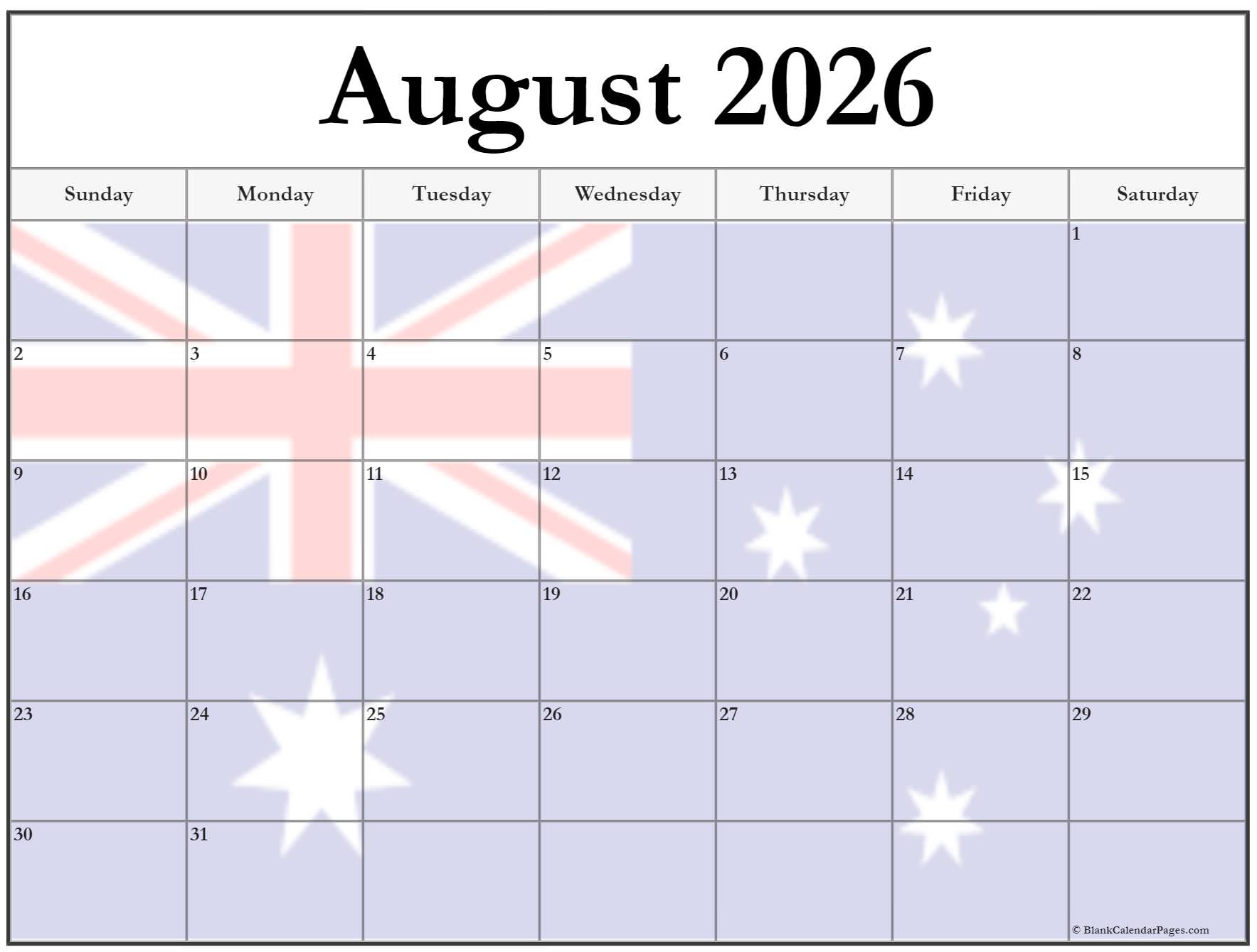  Collection of August 2026 photo calendars with image filters. Motiv 