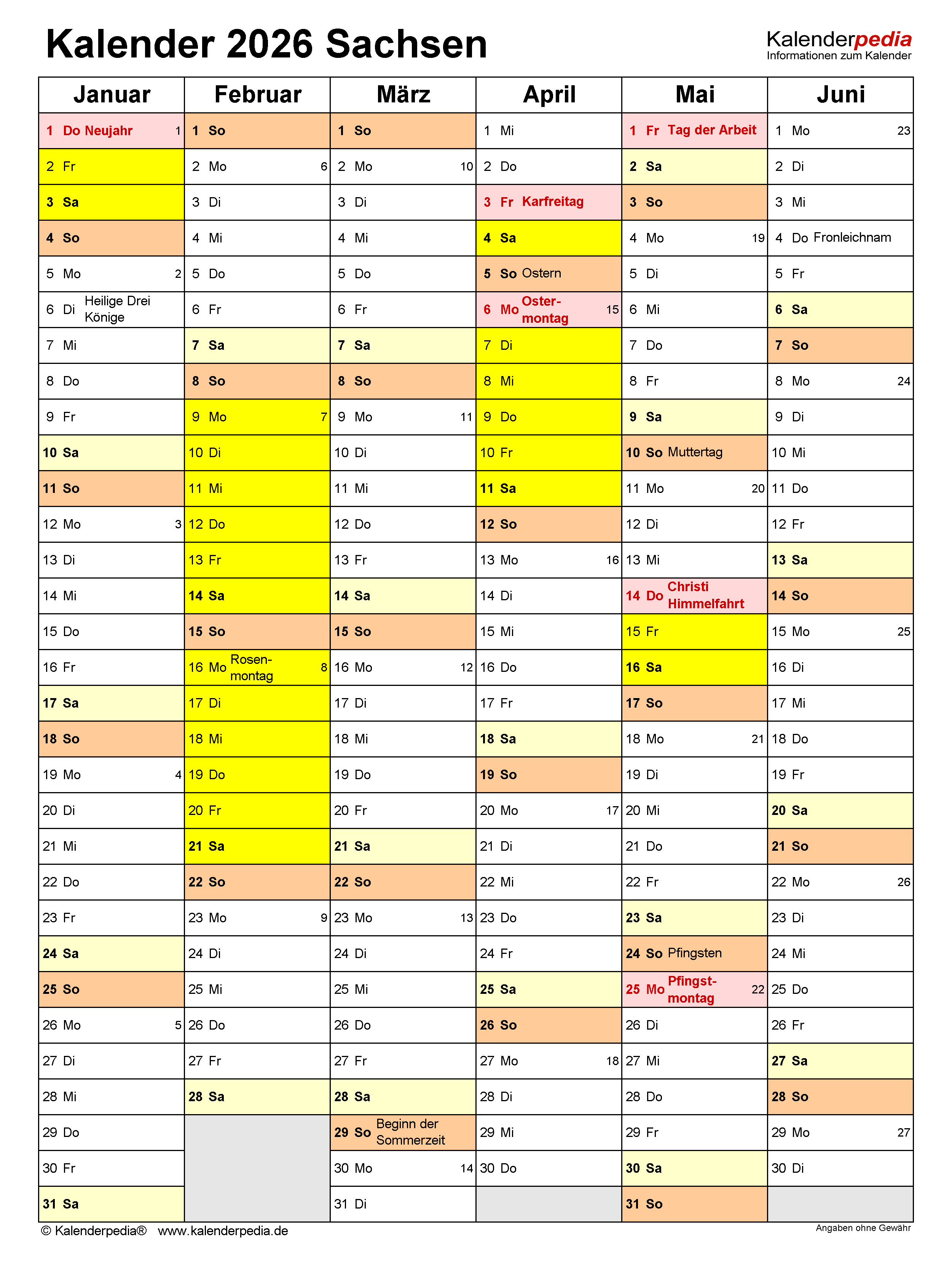  Kalender 2026 Sachsen: Ferien, Feiertage, Excel-Vorlagen Bildidee 