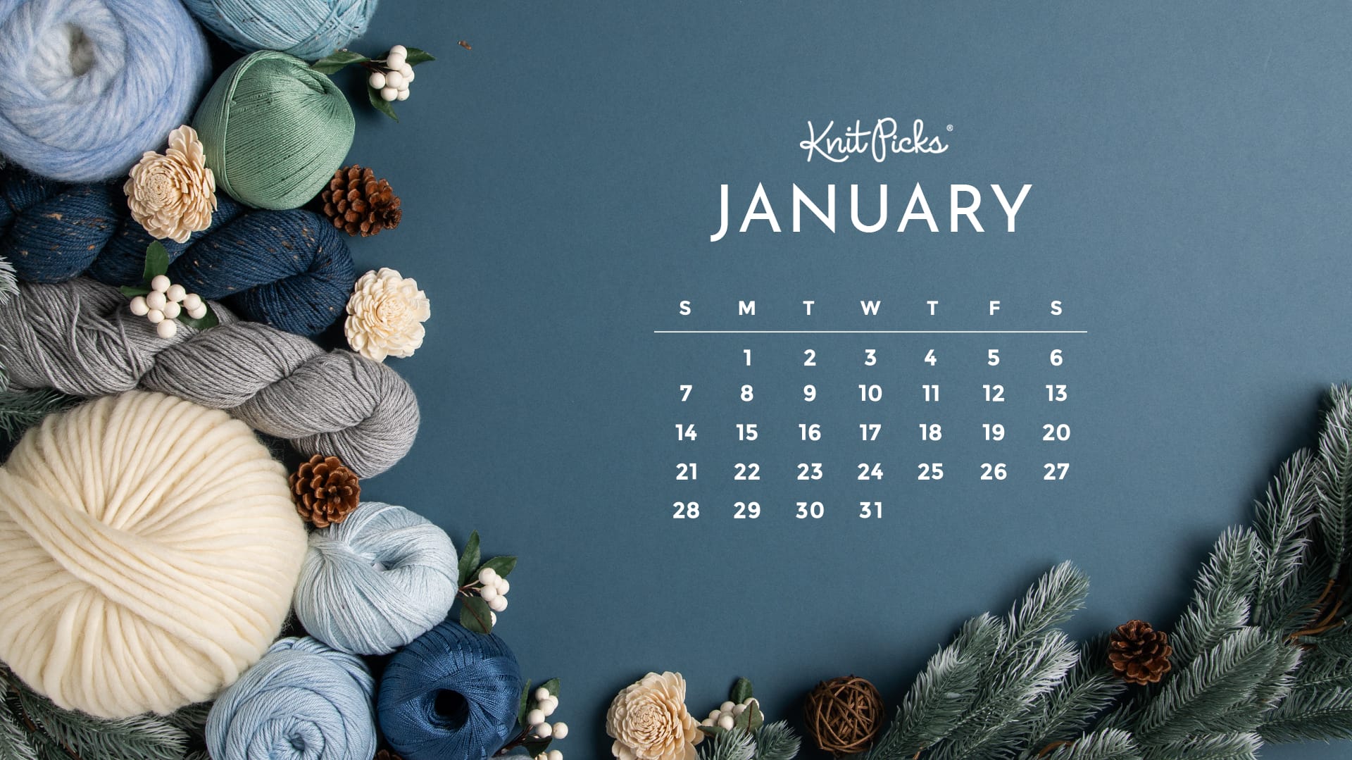  Free Downloadable January 2024 Calendar - The Knit Picks Staff Knitting Illustration 
