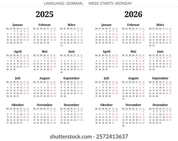  2025 2026 German Calendars Printable Vector Stock Vector (Royalty Free 