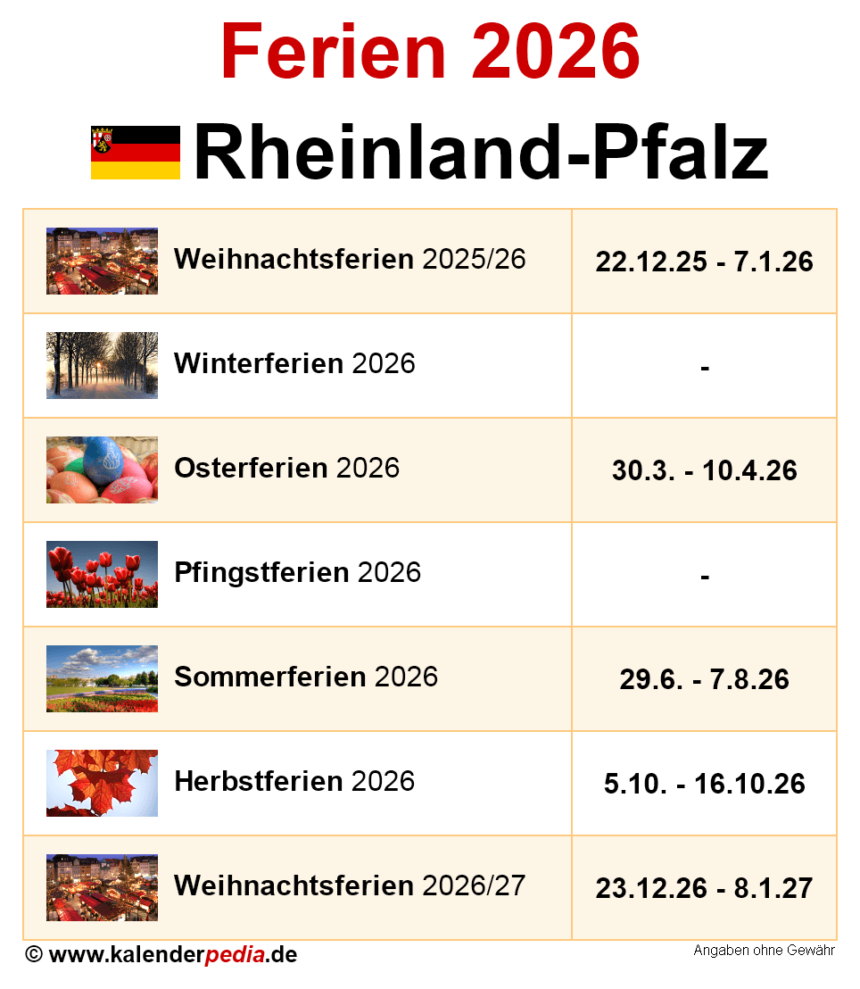  Ferien Rheinland-Pfalz 2026 - Übersicht der Ferientermine Bildidee 