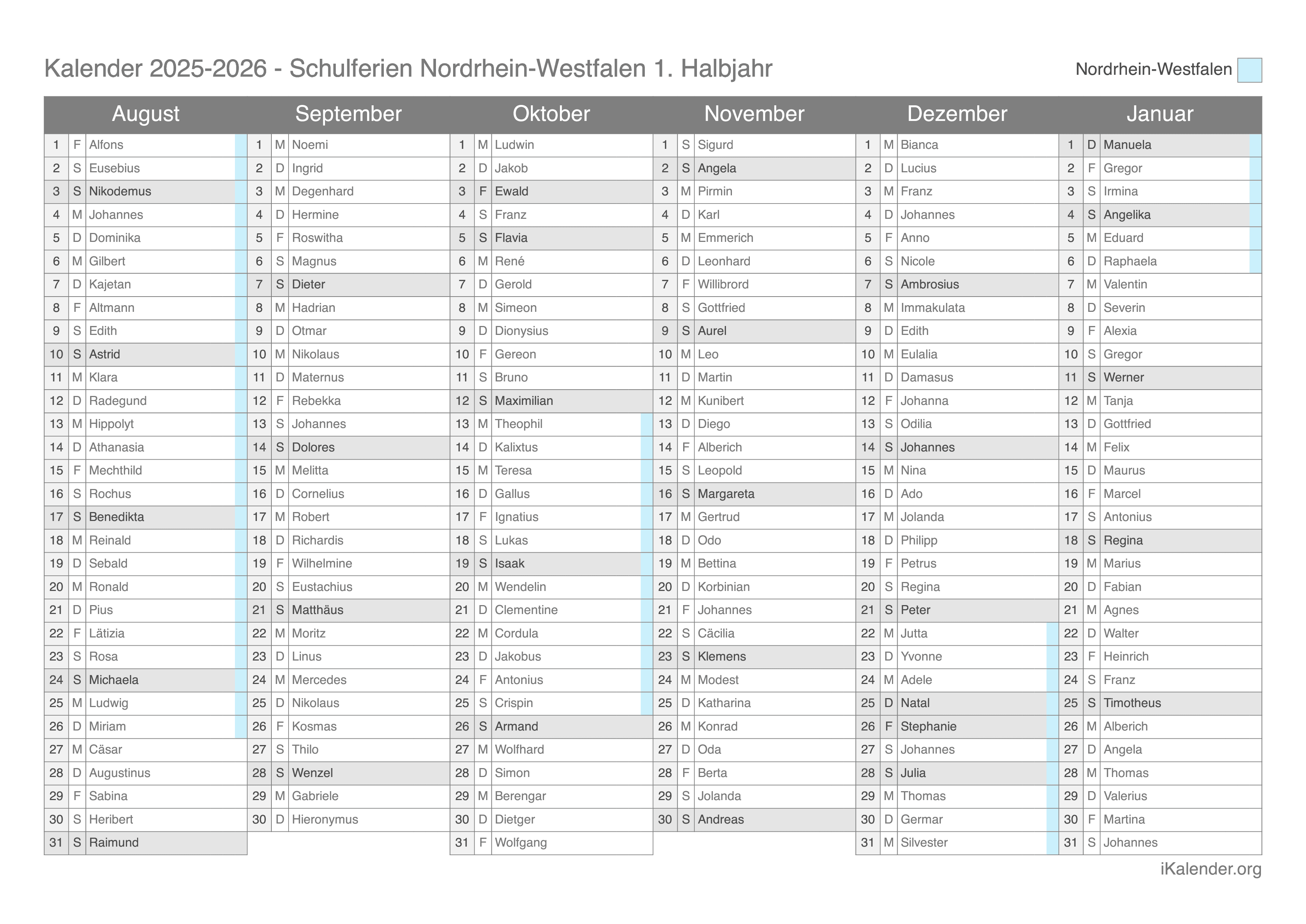  Schulferien Nordrhein-Westfalen 2025-2026 – Termine und Kalender Illustration 