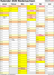 Kalender 2026 Niedersachsen: Ferien, Feiertage, PDF-Vorlagen 